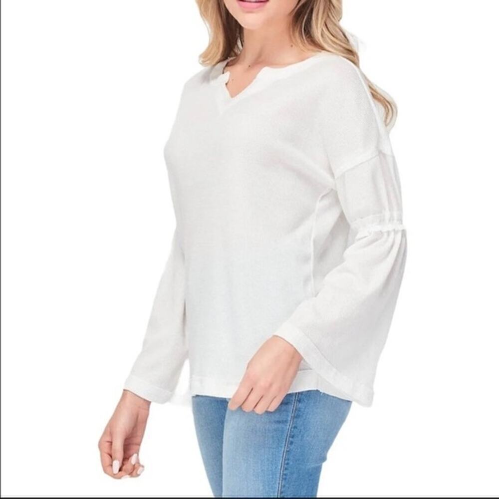 NWT Baea Bell Sleeve Ribbed Knit Top Ivory White S